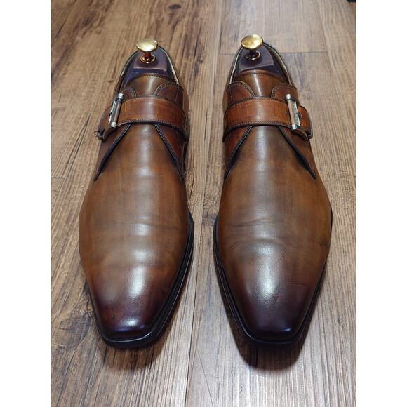 Magnanni Men’s Monk Strap 11.5M Brown Burnished Leather Dress Shoes main image 4
